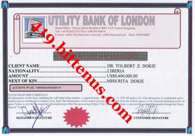 deposit certificate for rita